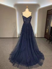 Black A-line 2024 Prom Dress Lace Applique Sweetheart Tulle Evening Dress UK MyChicDress