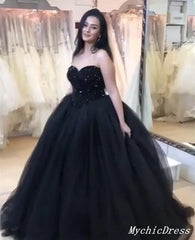 Black Ball Gown Wedding Dresses Sequin Tulle Sweetheart Bridal Gown MyChicDress