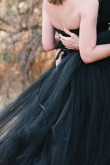 Black Wedding Dresses UK Strapless with Detachable Train MyChicDress