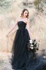 Black Wedding Dresses UK Strapless with Detachable Train MyChicDress