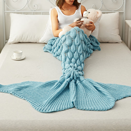 Blue Fish Scale Design Mermaid Blankets for Adults MyChicDress