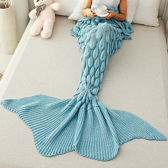 Blue Fish Scale Design Mermaid Blankets for Adults MyChicDress