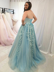 Blue Lace Prom Dresses Sweetheart Strapless Long Graduation Evening Dresses MyChicDress