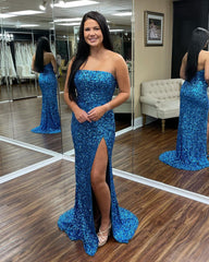 Blue Sequin Prom Dresses UK Long Mermaid Evening Gowns Sleeveless MyChicDress