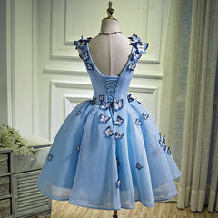 Blue Short Homecoming Dresses Flower Tulle dress for Graduation - MyChicDress