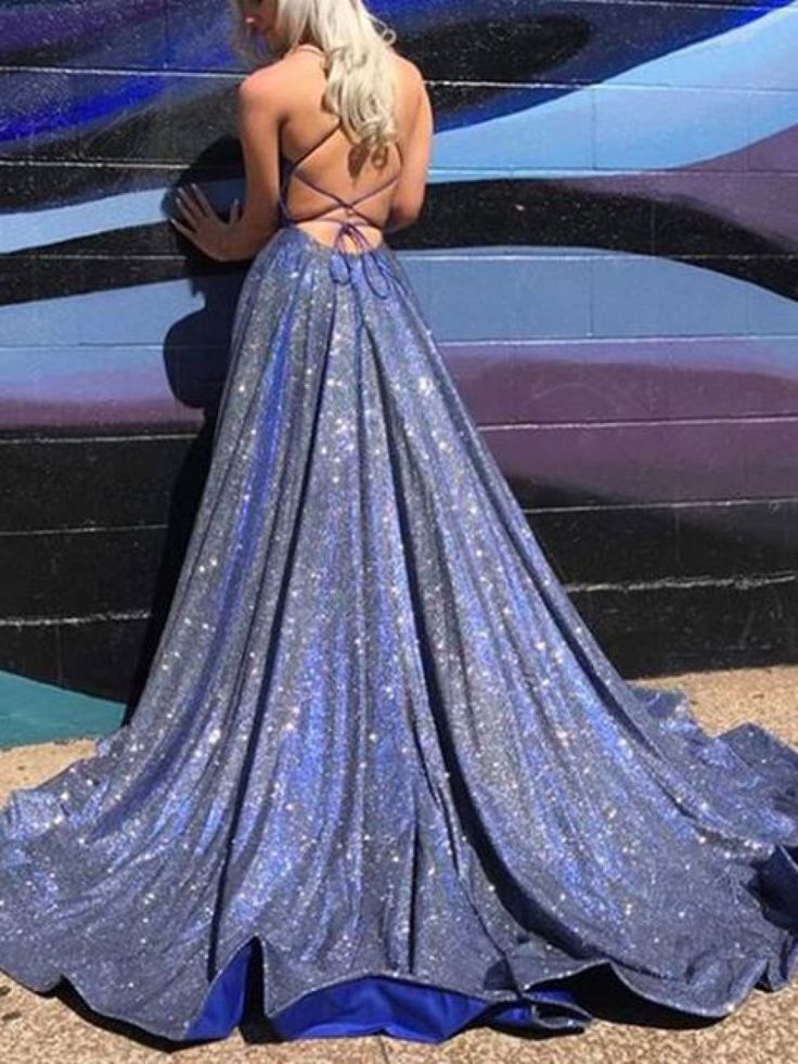 Blue Sparkly Homecoming Dresses Long Sequin Prom Dresses MyChicDress