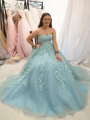 Blue Lace Prom Dresses Sweetheart Strapless Long Graduation Evening Dresses