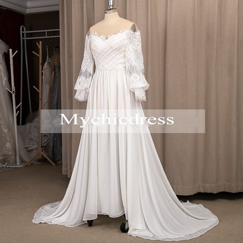 Bohemian Wedding Dresses Chiffon Long Sleeve Off Shoulder Boho Bridal Gowns MyChicDress