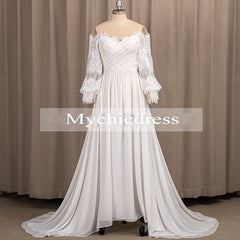 Bohemian Wedding Dresses Chiffon Long Sleeve Off Shoulder Boho Bridal Gowns MyChicDress