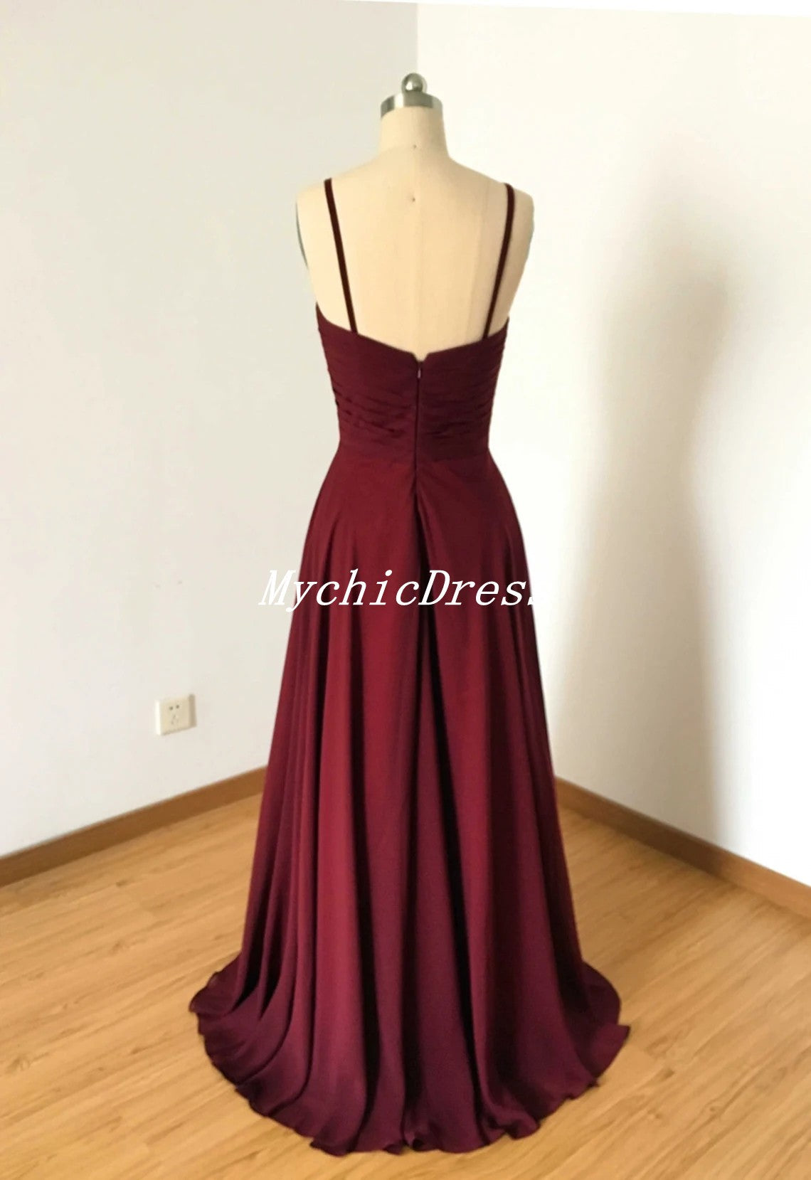 Burgundy Sweetheart Chiffon Bridesmaid Dresses Spaghetti Straps MyChicDress