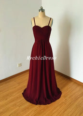 Burgundy Sweetheart Chiffon Bridesmaid Dresses Spaghetti Straps MyChicDress