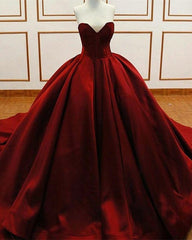 Princess Ball Gown Burgundy Quinceanera Dresses Satin Sweetheart Wedding Dresses