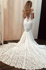 Sexy Off-the-Shoulder Floral Lace Beach Wedding Dresses