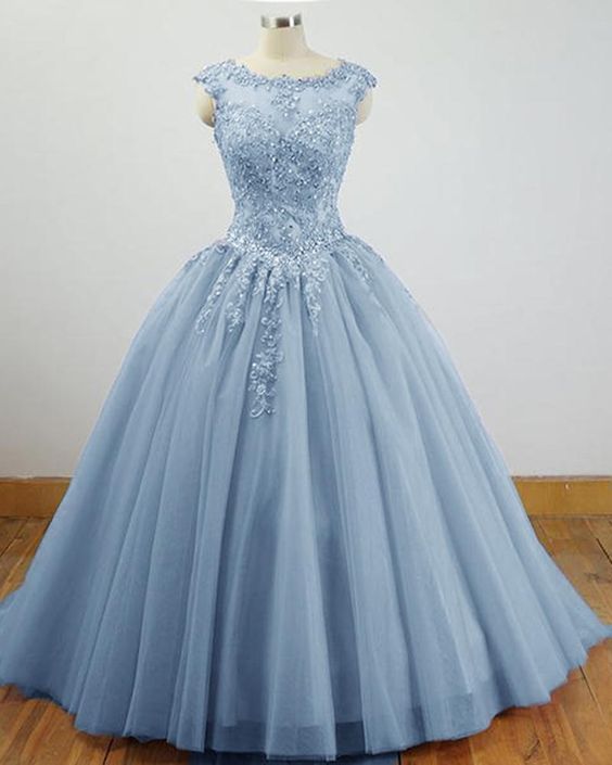 Charming Blue Sweet 16 Dress Tulle Lace Ball Gown Quinceanera Dress MyChicDress