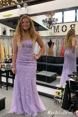 Cheap 2025 Lilac Lace Prom Dresses UK Long Mermaid Eveing Formal Dresses MyChicDress