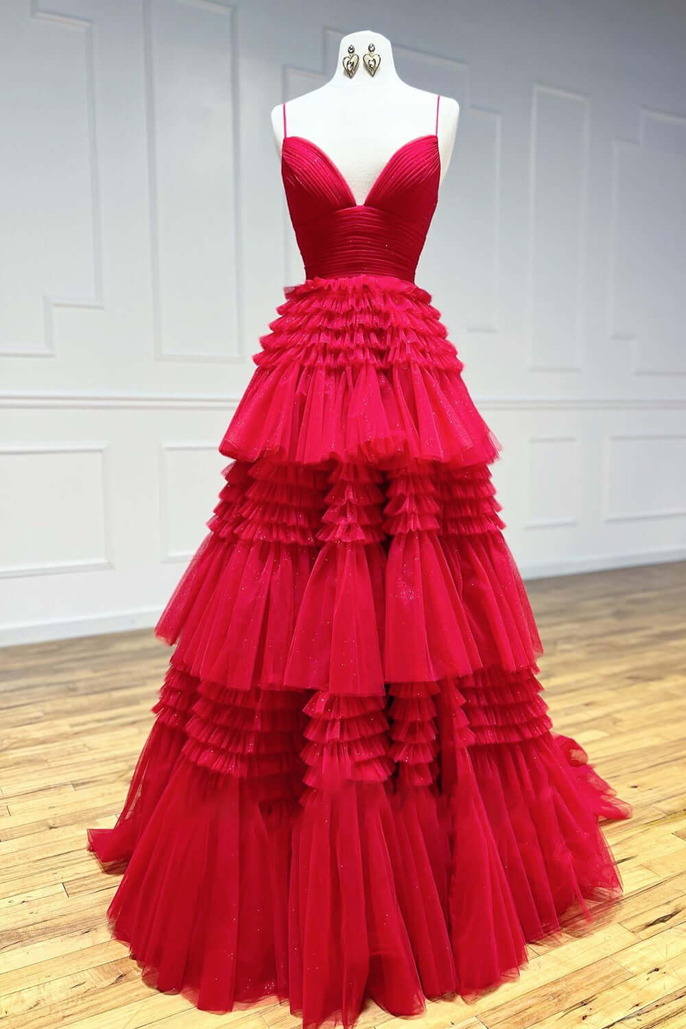 Cheap 2025 Prom Dresses Sequin Tulle V Neck Ruffles Formal Dresses Long MyChicDress