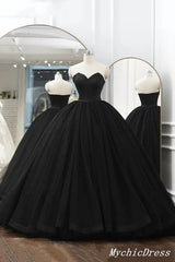 Cheap Ball Gown Black Wedding Dresses Satin Tulle Sleeveless Prom Dress MyChicDress