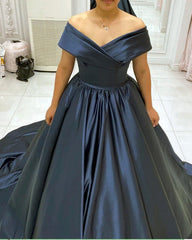 Cheap Ball Gown Satin Off Shoulder Plus Size Prom Evening Dresses MyChicDress