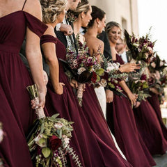 Cheap Chiffon Burgundy Bridesmaid Dresses Off Shoulder Dress MyChicDress