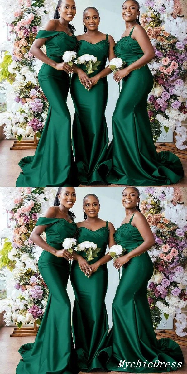 Cheap Emerald Green Bridesmaid Dresses Mermaid Long Off the Shoulder MyChicDress