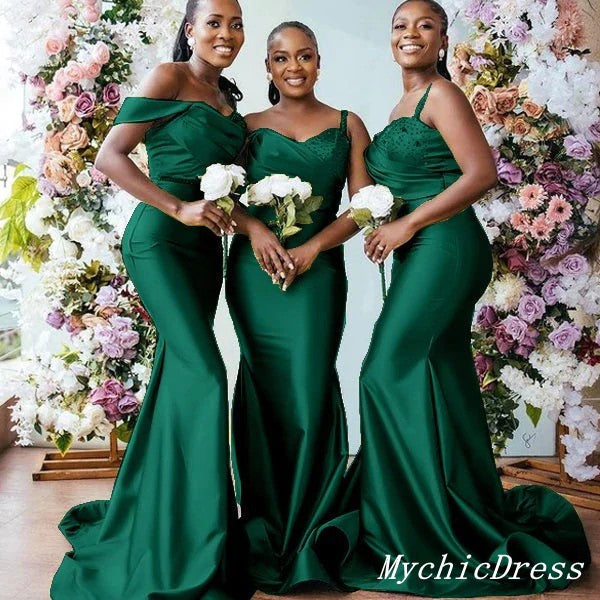 Cheap Emerald Green Bridesmaid Dresses Mermaid Long Off the Shoulder MyChicDress