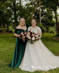 Cheap Emerald Green Velvet Bridesmaid Dresses 2025 Long Wedding Guest Dress MyChicDress