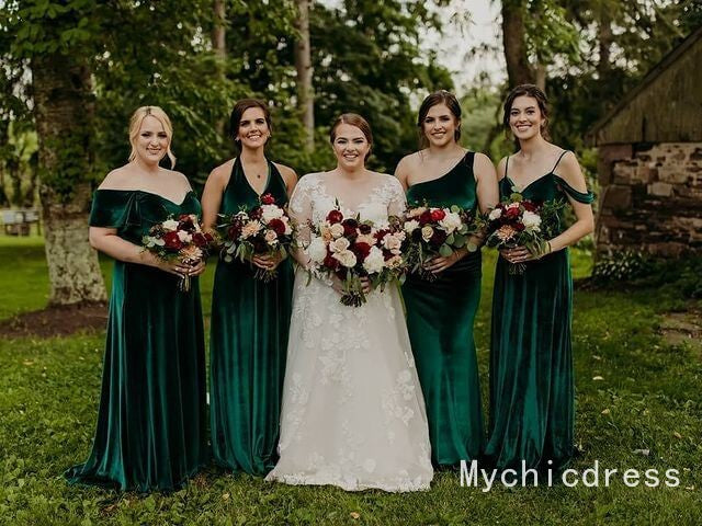 Cheap Emerald Green Velvet Bridesmaid Dresses 2025 Long Wedding Guest Dress MyChicDress