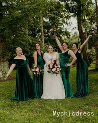 Cheap Emerald Green Velvet Bridesmaid Dresses 2025 Long Wedding Guest Dress MyChicDress