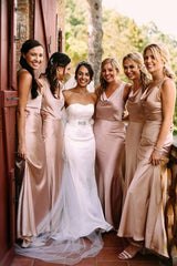 Cheap Floor length Rose Gold Bridesmaid Dresses Satin Sleeveless MyChicDress