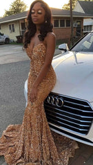 Cheap Gold Sequin Iridescent Prom Dresses 2025 Strapless Long Formal Dress MyChicDress