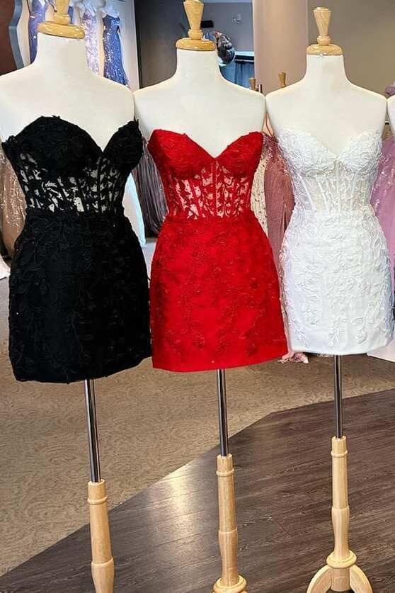 Cheap Lace Mini Homecoming Dress Bodycon Appliques Strapless MyChicDress