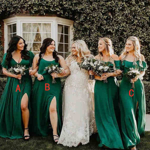 Cheap Mismatched Chiffon Bridesmaid Dresses Green with split MyChicDress