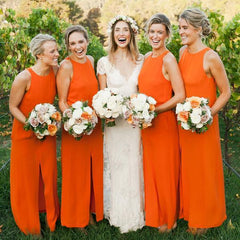 Cheap Orange Bridesmaid Dresses Long Straps Chiffon Sleeveless MyChicDress