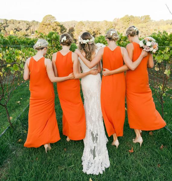 Cheap Orange Bridesmaid Dresses Long Straps Chiffon Sleeveless MyChicDress