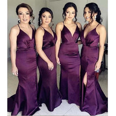 Cheap Purple Long Bridesmaid Dresses Mermaid Spaghetti Straps - MyChicDress