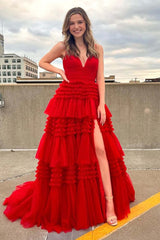 Cheap Red Tulle Prom Dresses 2025 V Neck Spaghetti Straps Long Formal Dresses MyChicDress