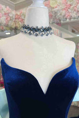 Cheap Royal Blue Velvet Prom Dresses 2025 Mermaid Fitted with Bow MyChicDress