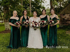 Cheap Emerald Green Velvet Bridesmaid Dresses 2025 Long Wedding Guest Dress