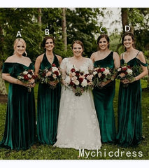 Cheap Emerald Green Velvet Bridesmaid Dresses 2025 Long Wedding Guest Dress