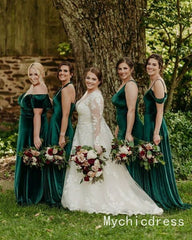 Cheap Emerald Green Velvet Bridesmaid Dresses 2025 Long Wedding Guest Dress