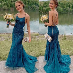 Barato Sereia Renda 2025 Vestidos de Baile Corset Dark Teal Longo Vestido Formal