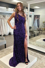 Cheap Mermaid 2024 One Shoulder Prom Dresses Purple Sequins Long Formal Wears