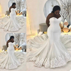 Cheap Plus Size Satin Mermaid Lace Wedding Dresses 