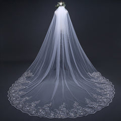 Hot Tulle Lace Applique Edge Cheap Wedding Veil with Sequined 3MX3M