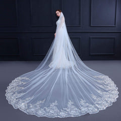 Hot Tulle Lace Applique Edge Cheap Wedding Veil with Sequined 3MX3M