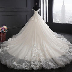 Custom Made A Line Long Tulle Lace Ivory Wedding Dresses with Train MyChicDress