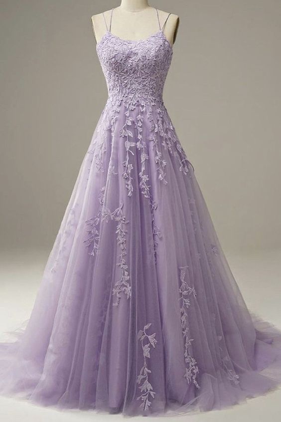 Custom Made Lace Lilac Prom Dresses violet purple Long Evening Dress MyChicDress