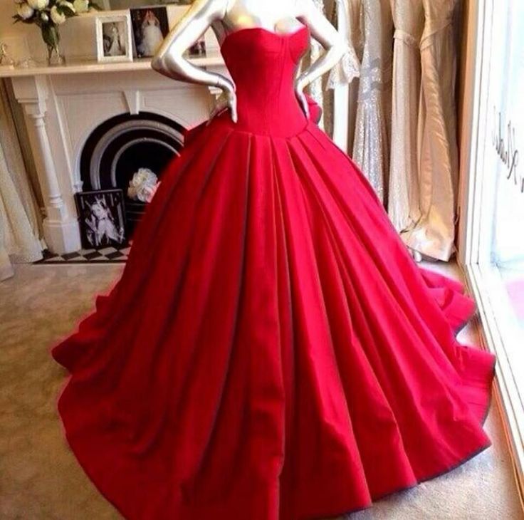 Custom Made Red Ball Gown Prom Dresses 2025 Long Satin Wedding Dresses MyChicDress