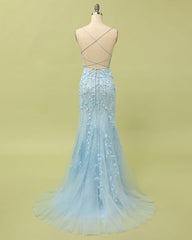 Custom Made Spaghetti Straps Long Lace Mermaid Prom Evening Dresses MyChicDress