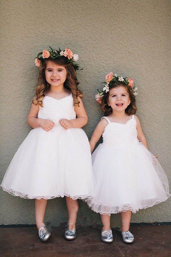 Cute White Princess Lace Tulle Short Flower Girl Dresses for Wedding MyChicDress